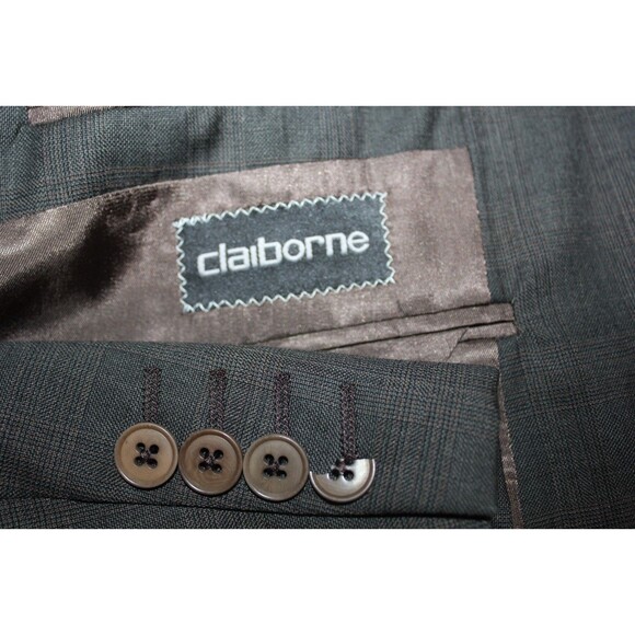 Claiborne Men's 2 Piece Suit Mens Gray Plaid 3 Btn Wool 42L Pleated 33" Waist - Picture 10 of 11